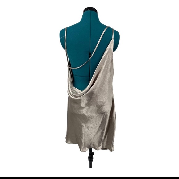 ASOS DESIGN drape satin slip mini dress in high shine in champagne NWT - Picture 3 of 8